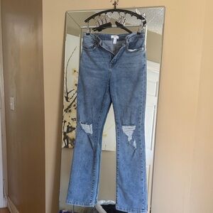 Forever 21 Light Blue Distressed Flare Jeans
